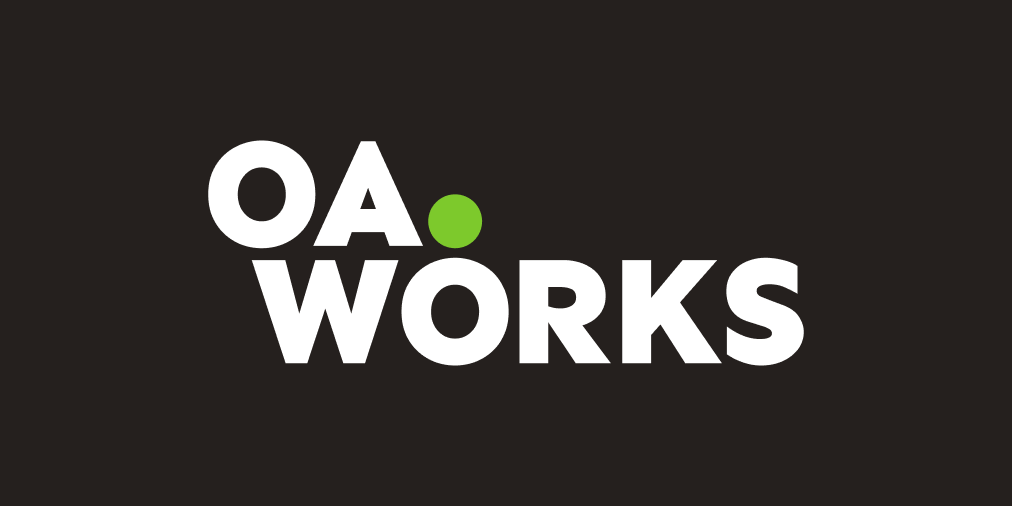 The dot in OA.Works wordmark expands to fill the page and reveal the Howard Hughes Medical Institute logo.