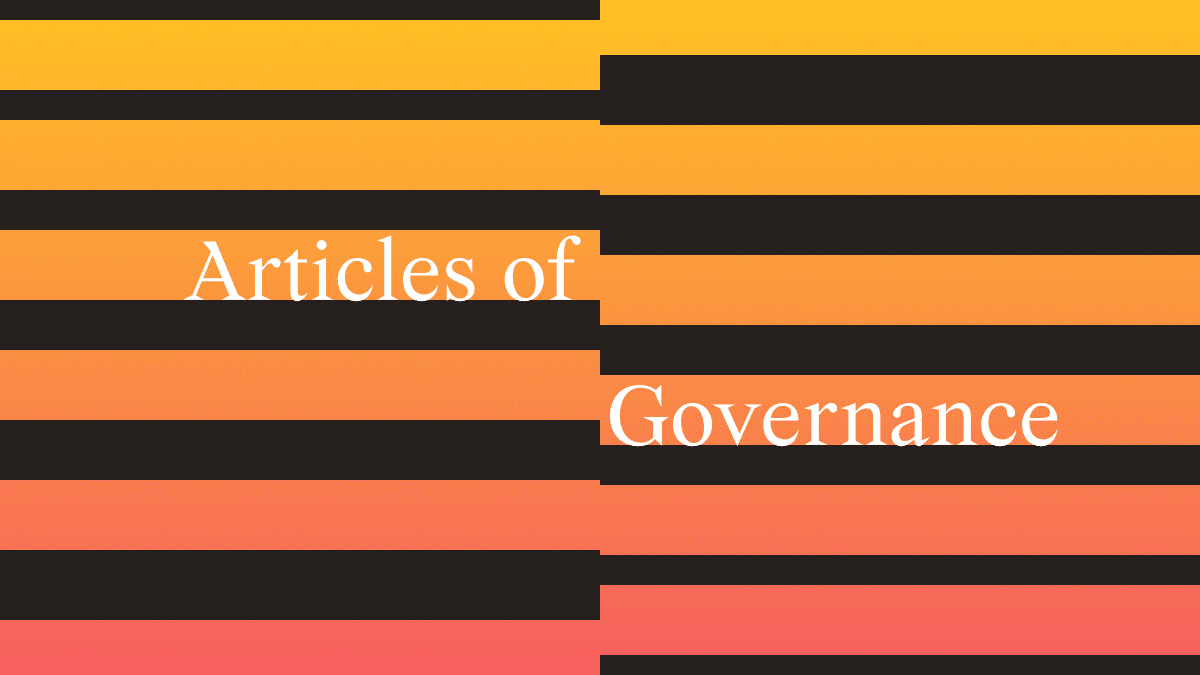 Articles of Governance is written on an abstract background